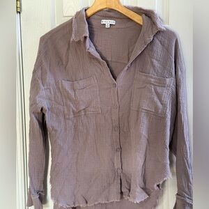 Mauve Frayed Hem Button-Down Shirt